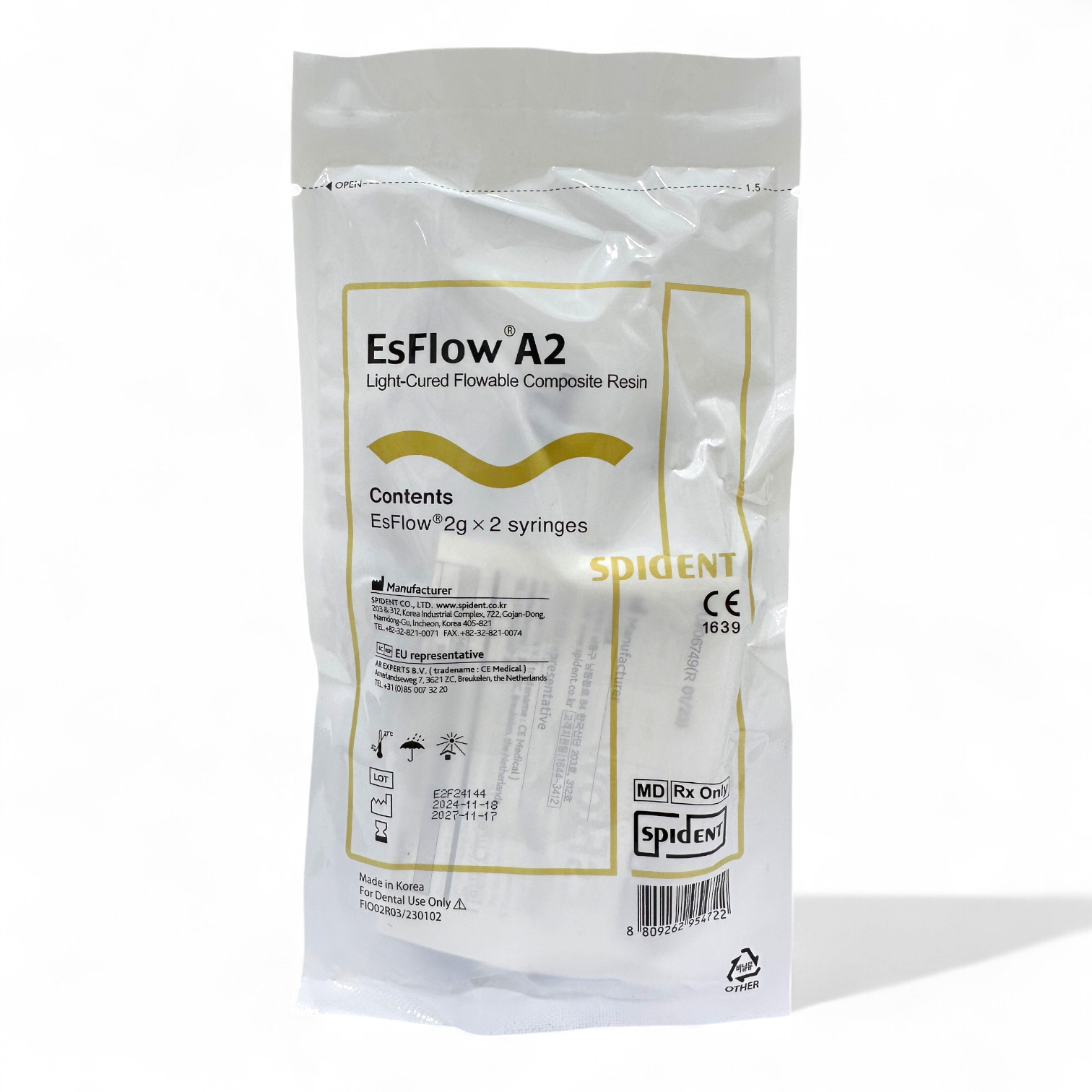 EsFlow Spident Light-Cured Flowable Composite – 2g × 2 – Made in Korea