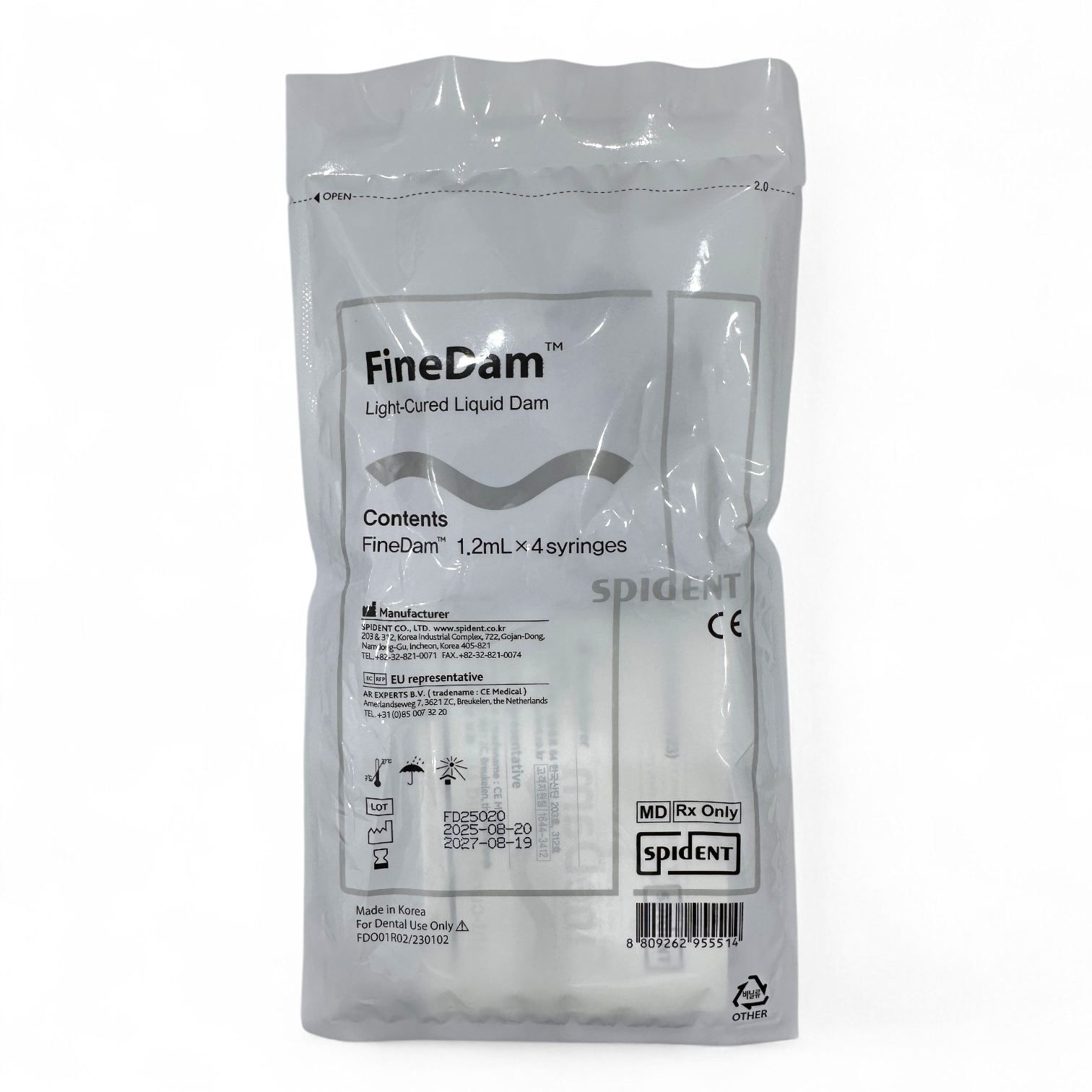 FineDam Light‑Curing Resin Barrier – 4×1.2ml Syringes – Made in Korea